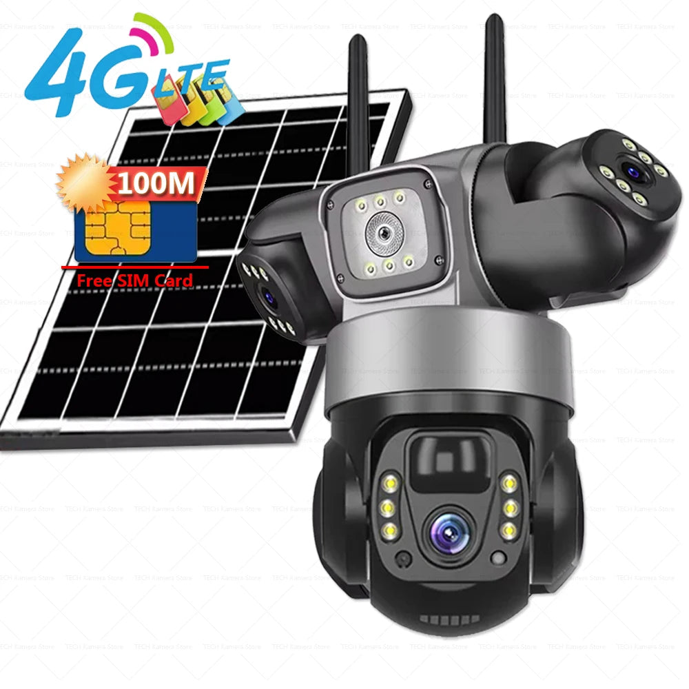 Caméra Solaire 4G Extérieur — Surveillance PTZ 360° Sans Fil, 3 Objectifs, Vision Nocturne - BLACKBEARD OUTDOOR INDUSTRIES