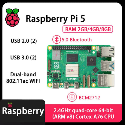 Carte officielle Raspberry Pi 5 – Processeur Cortex-A76 | Linux | RAM 2Go / 4Go / 8Go | Programmation Python | PCIe | Ethernet Gigabit | USB 3.0 Ma boutique