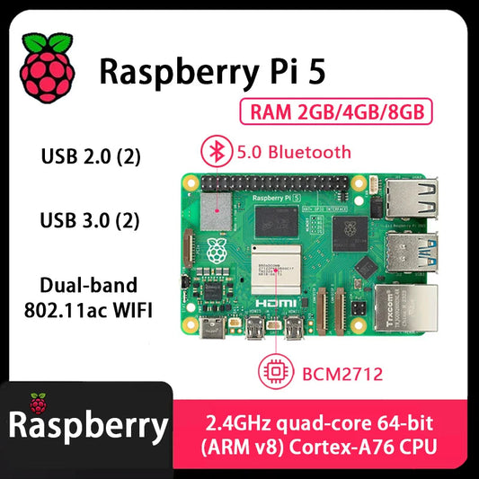 Carte officielle Raspberry Pi 5 – Processeur Cortex-A76 | Linux | RAM 2Go / 4Go / 8Go | Programmation Python | PCIe | Ethernet Gigabit | USB 3.0 Ma boutique