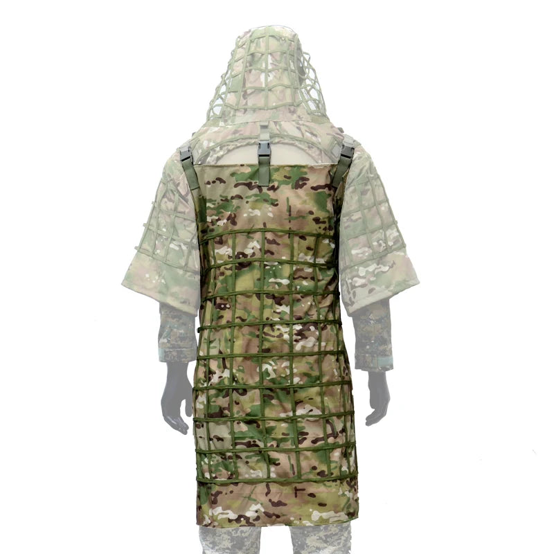 Combinaison Ghillie Tactique ROCOTACTICAL – Cagoule Viper 3D, Bandes Feuillages, Sniper Chasse Airsoft