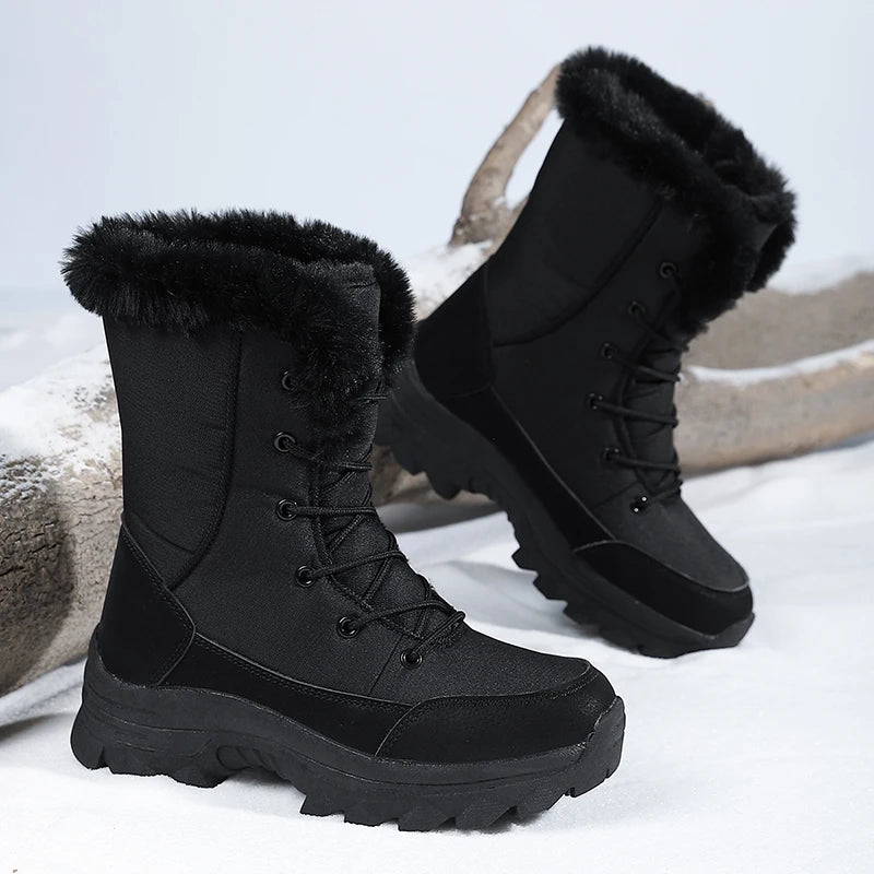 Bottes de neige femme noires à doublure pelucheuse