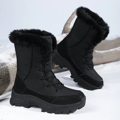 Bottes de neige femme noires à doublure pelucheuse