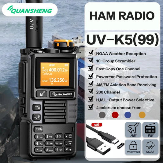 Talkie-Walkie Quansheng UV-K6 – Radio Portable UHF/VHF 5W, Bande Air, Charge USB-C