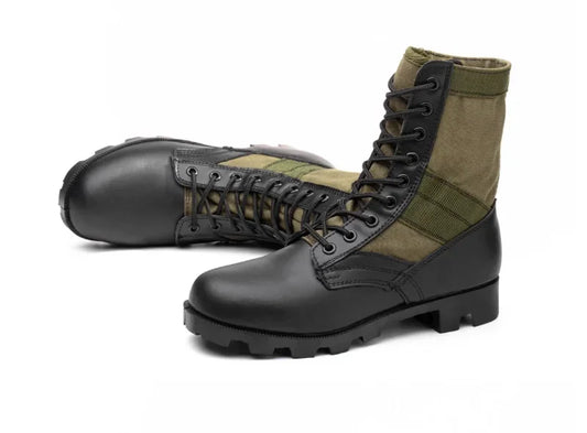 Rangers Militaires Jungle – Cuir, Semelle Caoutchouc | Forces Spéciales | Noir & Vert Armée | EU 35-47