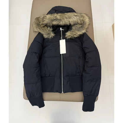 Doudoune femme à capuche et col en fausse fourrure, zippée