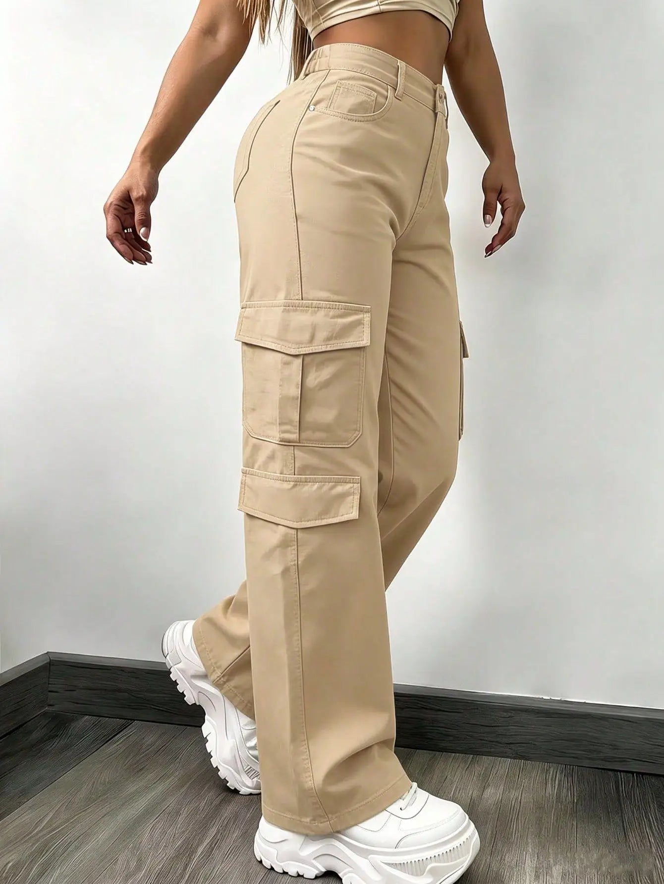 Women High Waisted Cargo Pants Multi-Pocket Wide Leg Casual Loose Fit Trouser - BLACKBEARD OUTDOOR INDUSTRIES