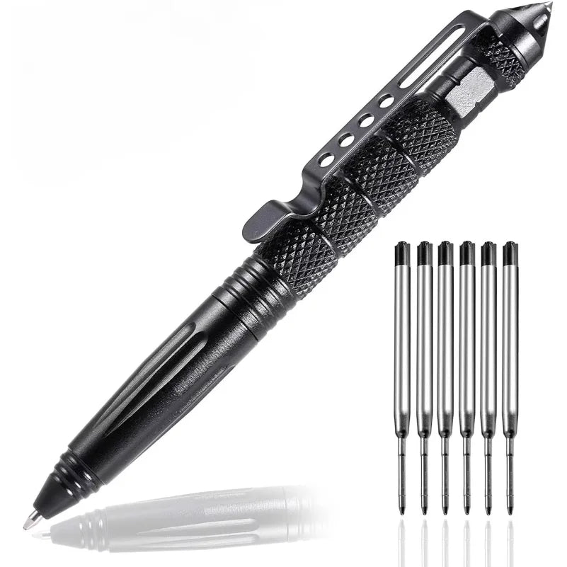 Stylo Tactique Militaire – Brise-Vitre Tungstène, Autodéfense & Écriture | 6 Recharges