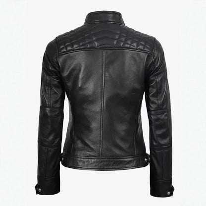 Veste en Cuir PU Femme Style Moto – Col Officier, Slim Fit, Sà XXL