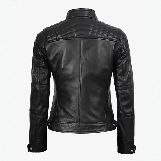 Veste en Cuir PU Femme Style Moto – Col Officier, Slim Fit, Sà XXL