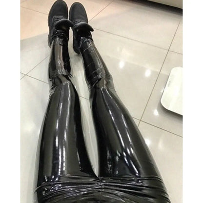 Legging simili cuir noir femme taille haute, effet push-up