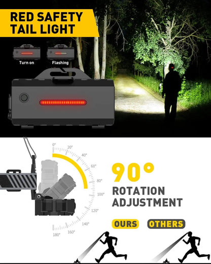 Lampe Frontale 10 LED Rechargeable – Lumière Blanche & Rouge, 10 Modes, Camping Randonnée Chasse