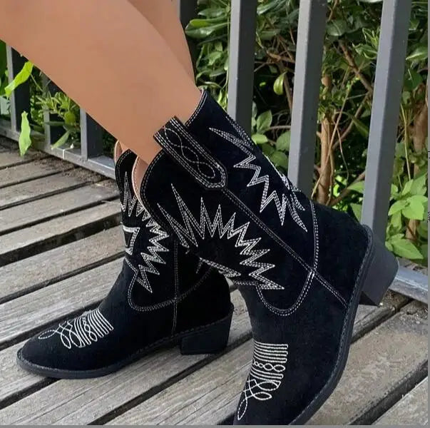 Bottes Western Cowgirl Femme – Broderies Bout Pointu Talon