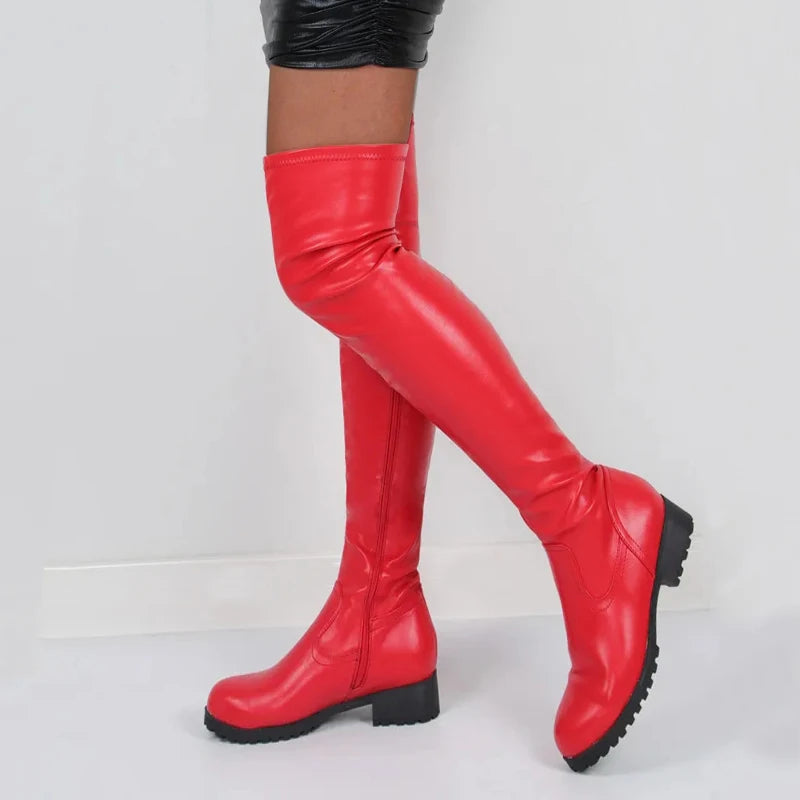 Cuissardes femme simili cuir imperméables à talon bas