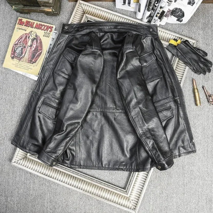 M65 Hunting100% Genuine Leather Jacket Men Cowhide Mid-length Multiple Pockets Coat Winter Autumn Windproof Motorcycle Outwear BLACKBEARD OUTDOOR INDUSTRIES