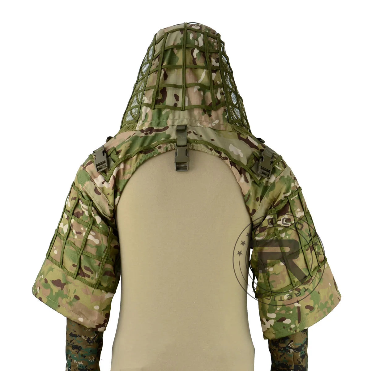 Combinaison Ghillie Tactique ROCOTACTICAL – Cagoule Viper 3D, Bandes Feuillages, Sniper Chasse Airsoft