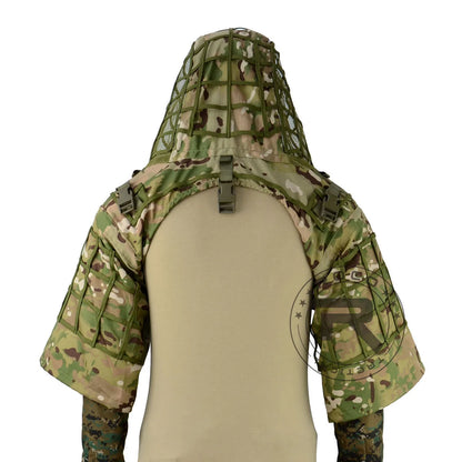 Combinaison Ghillie Tactique ROCOTACTICAL – Cagoule Viper 3D, Bandes Feuillages, Sniper Chasse Airsoft