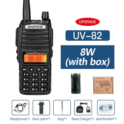Talkie-Walkie Baofeng UV-82 Double PTT 5W/8W – Radio Amateur VHF/UHF, Portée 10 km