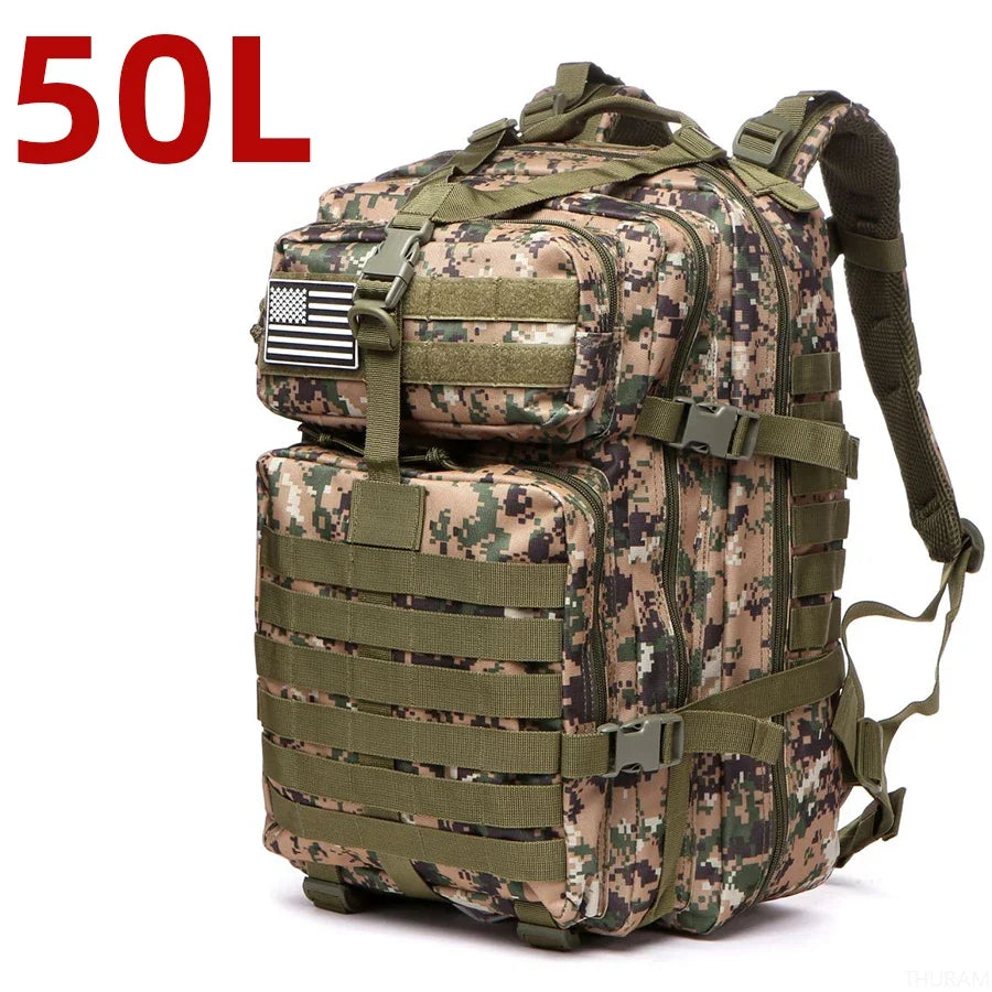 Sac à Dos Tactique MOLLE 25L/50L – Nylon Imperméable, Compatible Laptop | Randonnée, Chasse, Camping