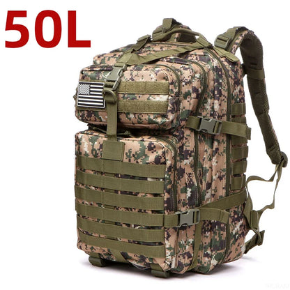 Sac à Dos Tactique MOLLE 25L/50L – Nylon Imperméable, Compatible Laptop | Randonnée, Chasse, Camping