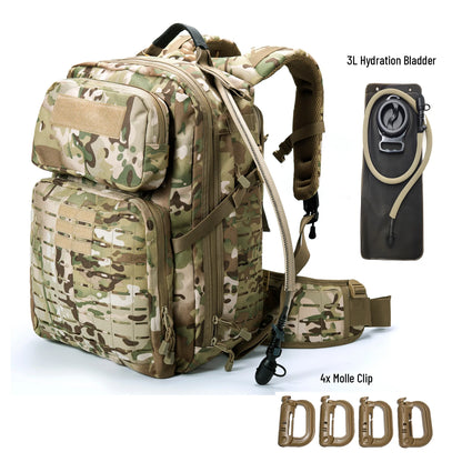 Sac à dos tactique MOLLE 40–50 L avec poche à eau 3 L