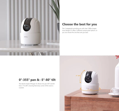 IMOU Ranger 2C 2MP – Caméra de Surveillance WiFi Intérieure à 360° | Babyphone | Détection Humaine | Audio Bidirectionnel | Vision Nocturne Ma boutique