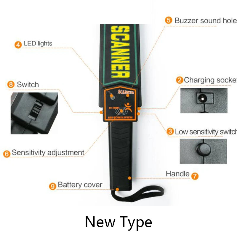 Détecteur de Métaux Portable - Scanner de Sécurité Manuel Haute Sensibilité - BLACKBEARD OUTDOOR INDUSTRIES