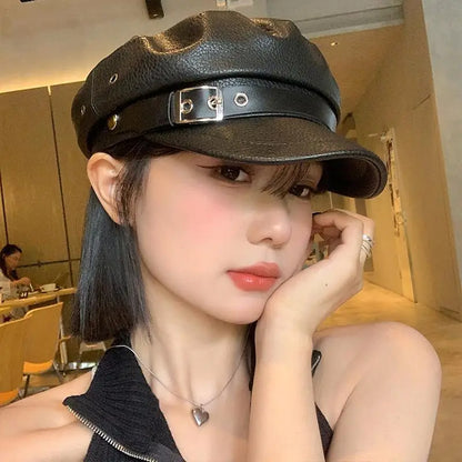 Casquette gavroche femme en simili cuir PU