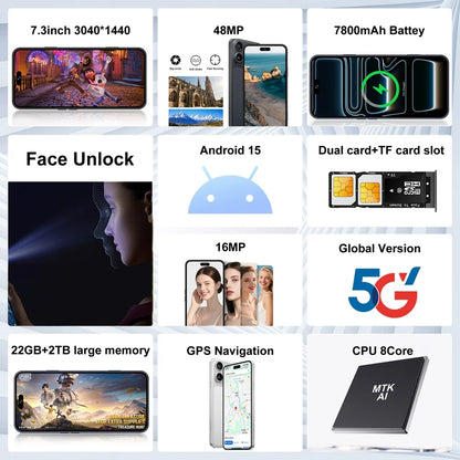 K-Touch iFone 17 Pro Maxi — Smartphone 4G 7,3" 8000mAh, 22Go RAM, 2To, Android 15, Double SIM, 48MP