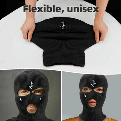 Cagoule à motifs brodés, masque chaud 3 trous pour l’hiver