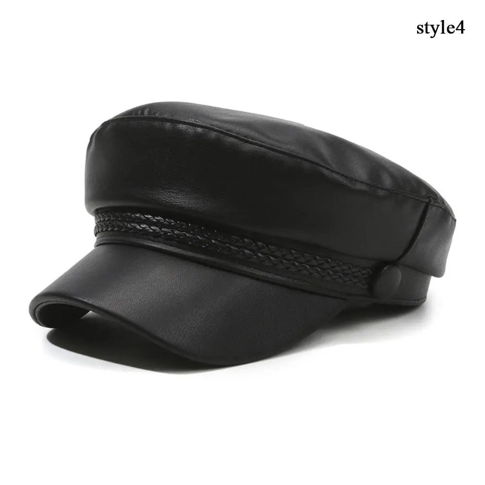 Casquette gavroche femme en simili cuir PU