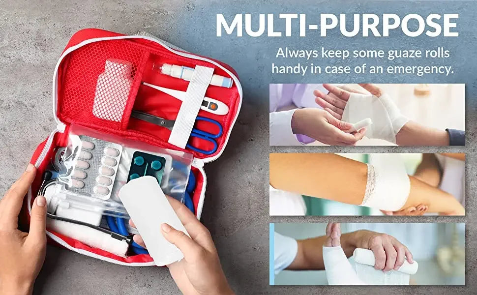 Bandages de Gaze Respirants - 4 Rouleaux - Fournitures de Premiers Secours Premium pour Aventuriers - Flexible - Bande de Pansement pour Soins des Plaies BLACKBEARD OUTDOOR INDUSTRIES