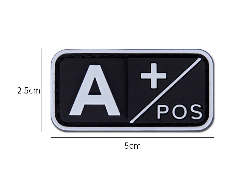 Patch Groupe Sanguin 3D PVC – A B AB O Rh + / - – Écusson Tactique Militaire Hook & Loop 5×2,5 cm - BLACKBEARD OUTDOOR INDUSTRIES