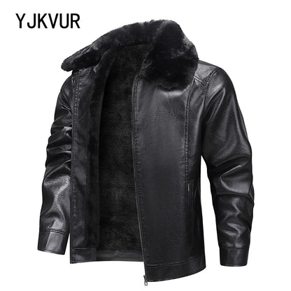 YJKVUR Men's Fleece-Lined Warm Faux Leather Jacket Waterproof Windproof Autumn Winter New Arrival Man Motorcycle Stylish Coat ﻿ BLACKBEARD OUTDOOR INDUSTRIES