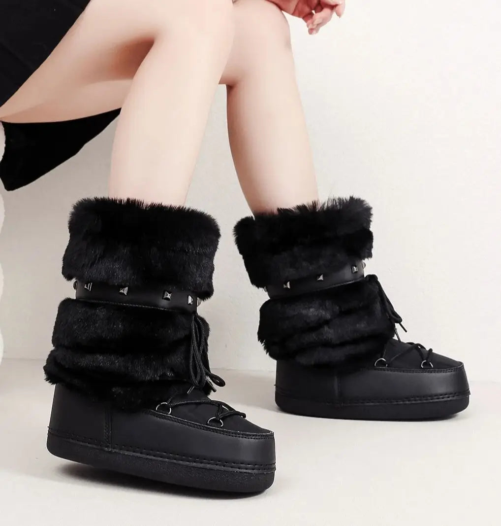 Bottes de neige fourrées femme mi-mollet