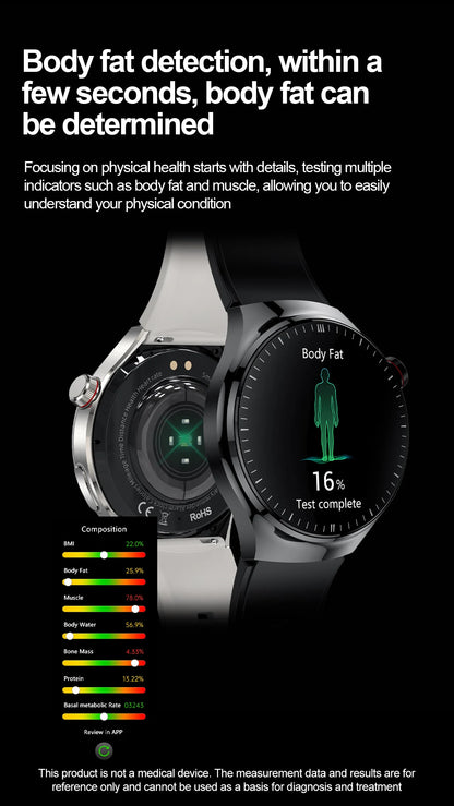 Montre Connectée Médicale GUHUAVMI TK26 – ECG+PPG – Uric Acid, Température, Lipides, Appels Bluetooth – Écran AMOLED 1.43” – Étanche IP68 - BLACKBEARD OUTDOOR INDUSTRIES