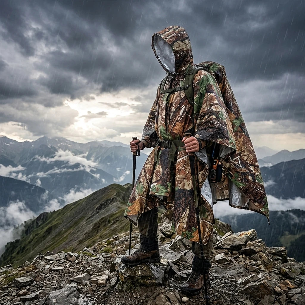 Poncho Pluie 3-en-1 Imperméable — Cape, Bâche & Tapis de Sol | Camouflage, Vert, Orange, Bleu, Noir - BLACKBEARD OUTDOOR INDUSTRIES