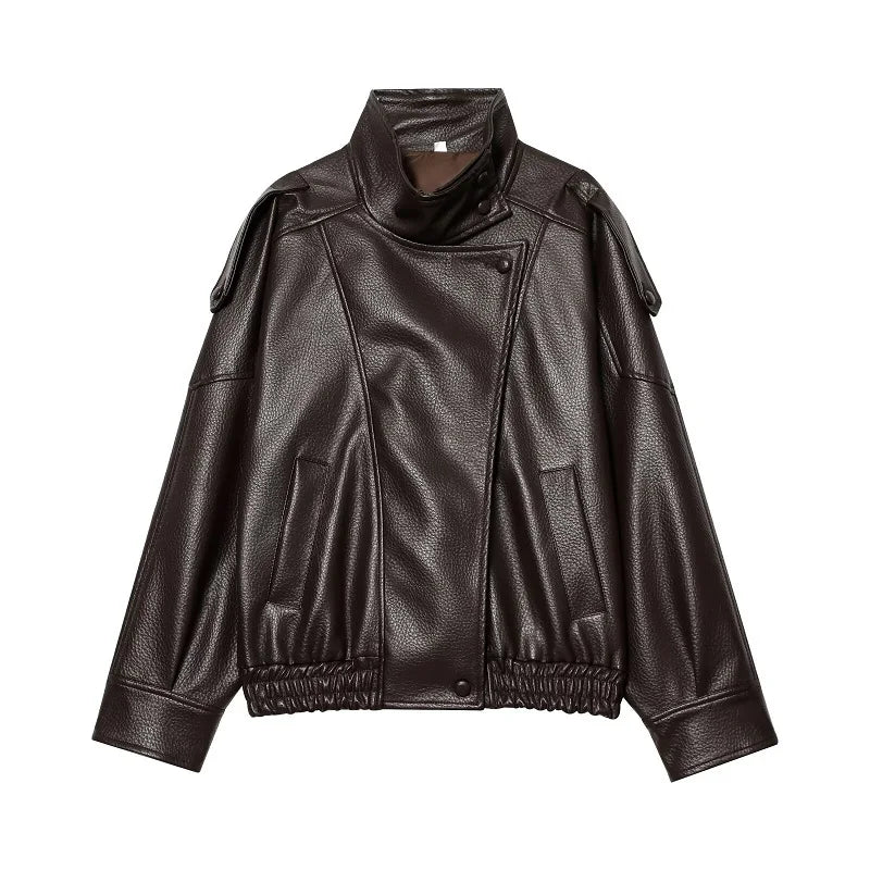 Perfecto Simili-Cuir Femme Oversize – Col Reversé, Fermeture Zip, Style Biker Streetwear Automne/Hiver - BLACKBEARD OUTDOOR INDUSTRIES