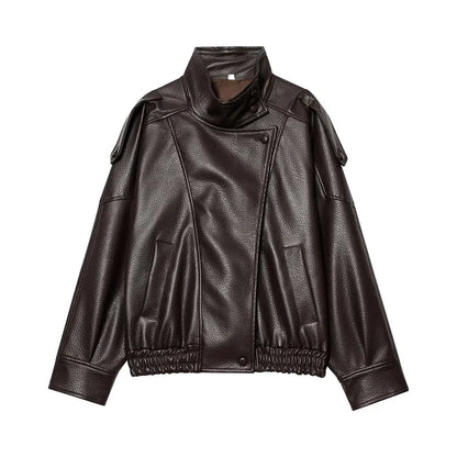 Perfecto Simili-Cuir Femme Oversize – Col Reversé, Fermeture Zip, Style Biker Streetwear Automne/Hiver - BLACKBEARD OUTDOOR INDUSTRIES