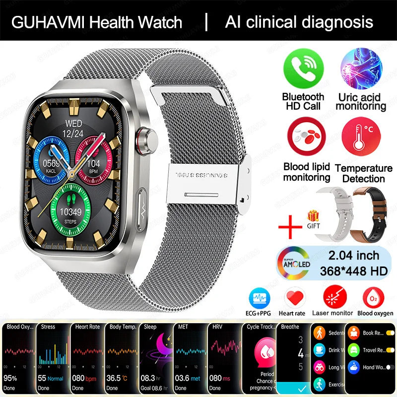 Montre Connectée Homme 2025 – Suivi Santé Avancé ECG+PPG – Surveillance Acide Urique & Lipides – Appels Bluetooth – Écran 2.04” AMOLED – Pour Android & iOS - BLACKBEARD OUTDOOR INDUSTRIES