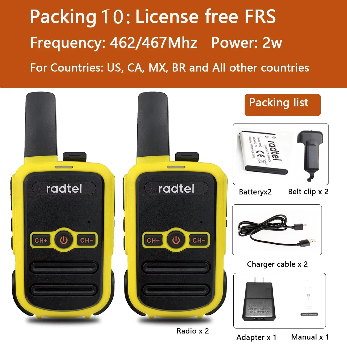 Talkie-Walkie Radtel RT-12 – PMR/FRS Sans Licence, Portée 3 km, 16 Canaux
