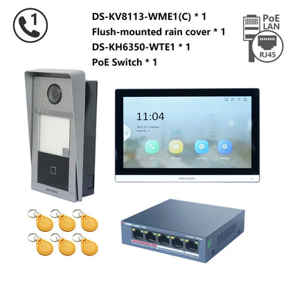 Kit Interphone Vidéo IP HIKVISION DS-KV8113-WME1(C) + DS-KH6350-WTE1 + Switch PoE - BLACKBEARD OUTDOOR INDUSTRIES
