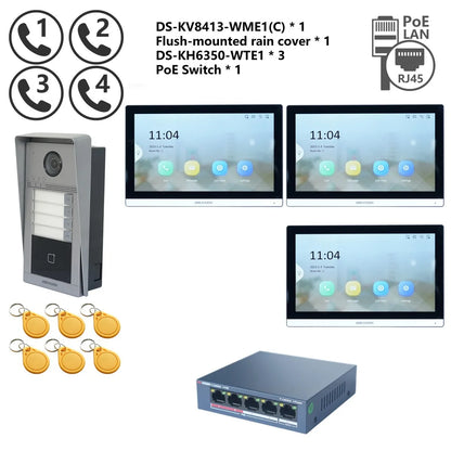 Kit Interphone Vidéo IP HIKVISION DS-KV8113-WME1(C) + DS-KH6350-WTE1 + Switch PoE - BLACKBEARD OUTDOOR INDUSTRIES