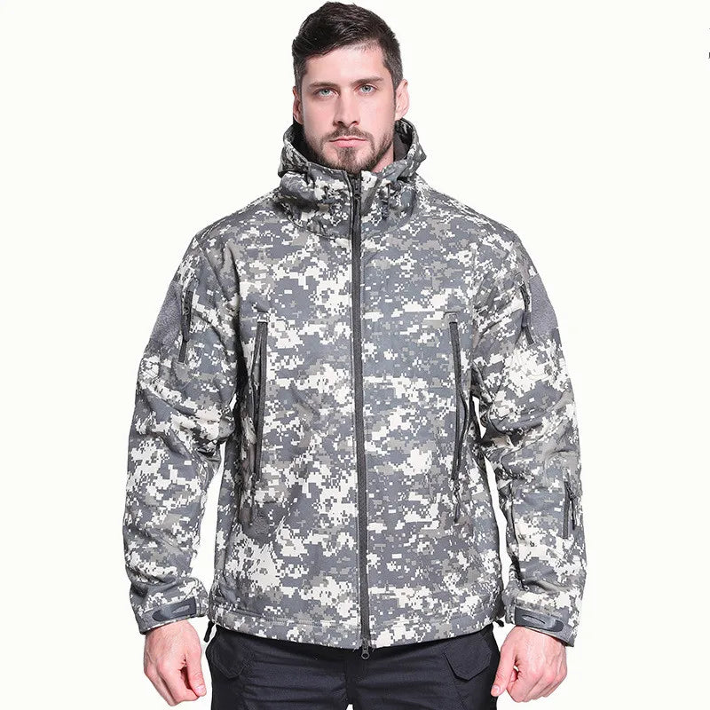 Veste tactique softshell femme à capuche, doublée polaire, camouflage ou unie
