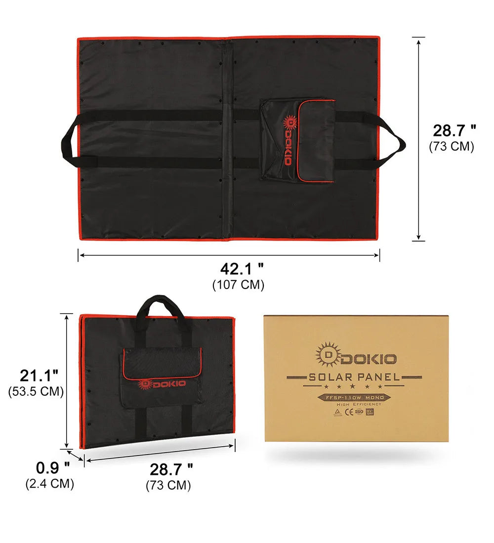 Dokio 100W Panneau Solaire Flexible et Pliant 18V avec Kit Contrôleur 12V – Idéal pour Camping, Voyage et VR - BLACKBEARD OUTDOOR INDUSTRIES