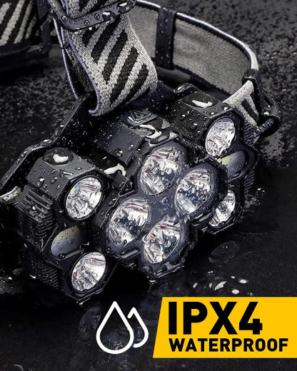 Lampe Frontale 10 LED Rechargeable – Lumière Blanche & Rouge, 10 Modes, Camping Randonnée Chasse