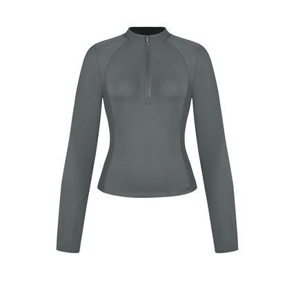 Chemise Randonnée Femme Manches Longues – Demi-Zip Poches Pouces Camping Outdoor