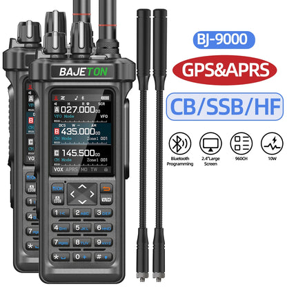 BAJETON BJ-9000 – talkie-walkie APRS GPS 10W, VHF/UHF & CB 27 MHz, récepteur AM/FM/SSB, programmation Bluetooth, USB‑C, triple veille - BLACKBEARD OUTDOOR INDUSTRIES
