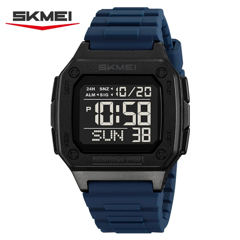 Montre digitale homme sport avec alarme et LED