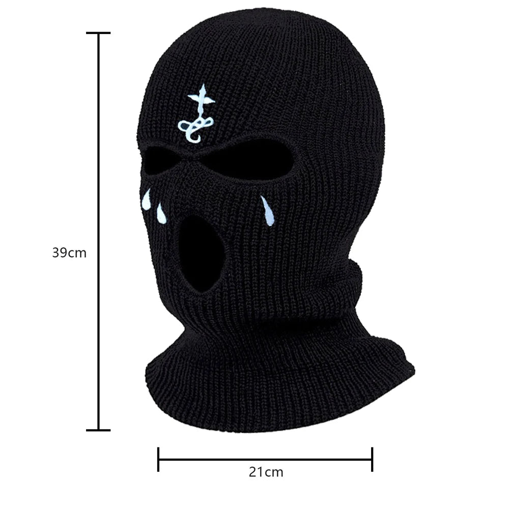Cagoule à motifs brodés, masque chaud 3 trous pour l’hiver