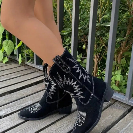 Bottes Western Cowgirl Femme – Broderies Bout Pointu Talon